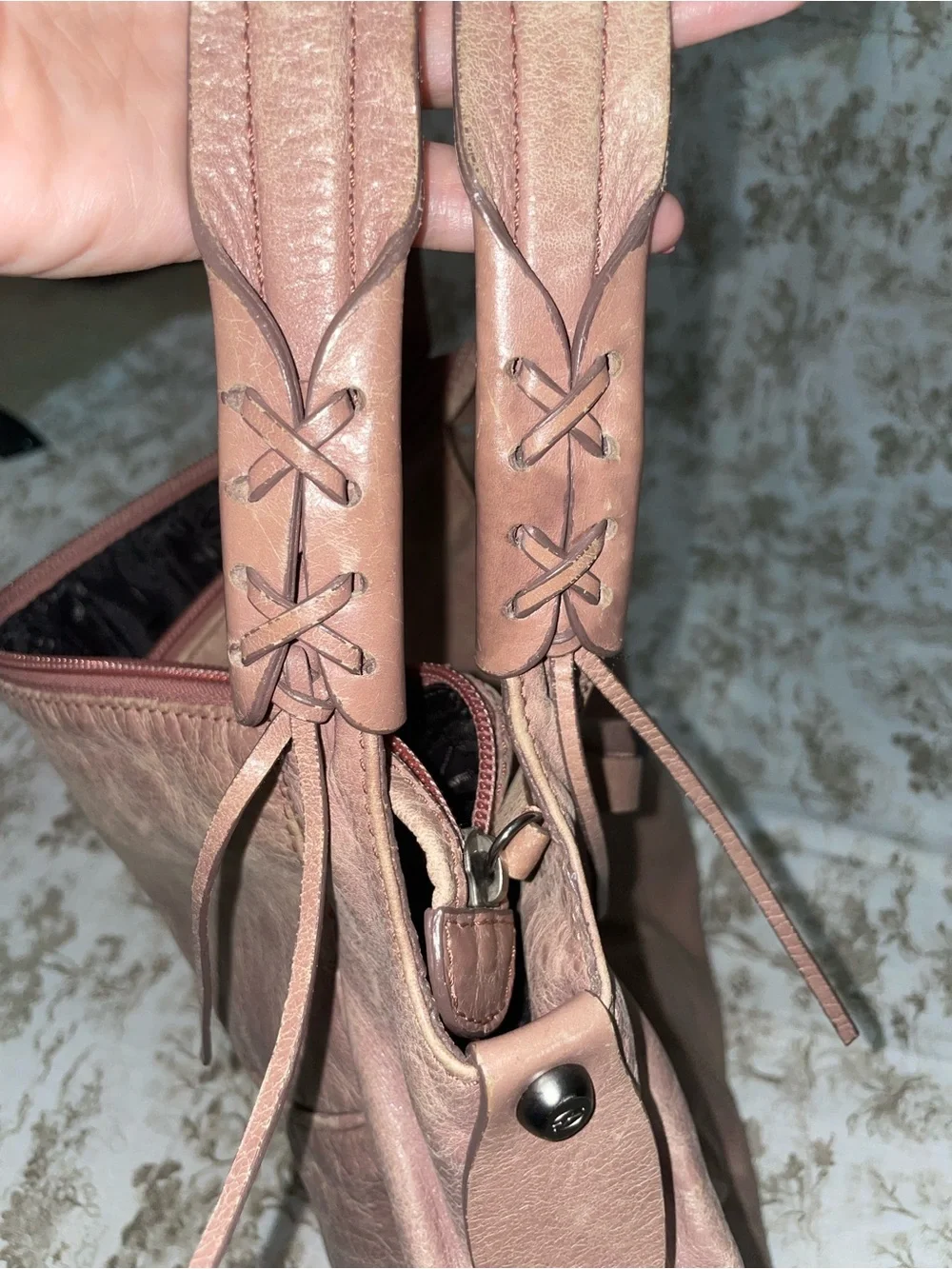 Francesco Biasia Metallic Rose Pink Leather Hobo Bag